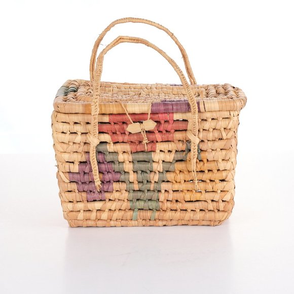 Multi-Colored Ethnic Straw & Reams Floral Pattern Picnic Basket - Picture 1 of 9